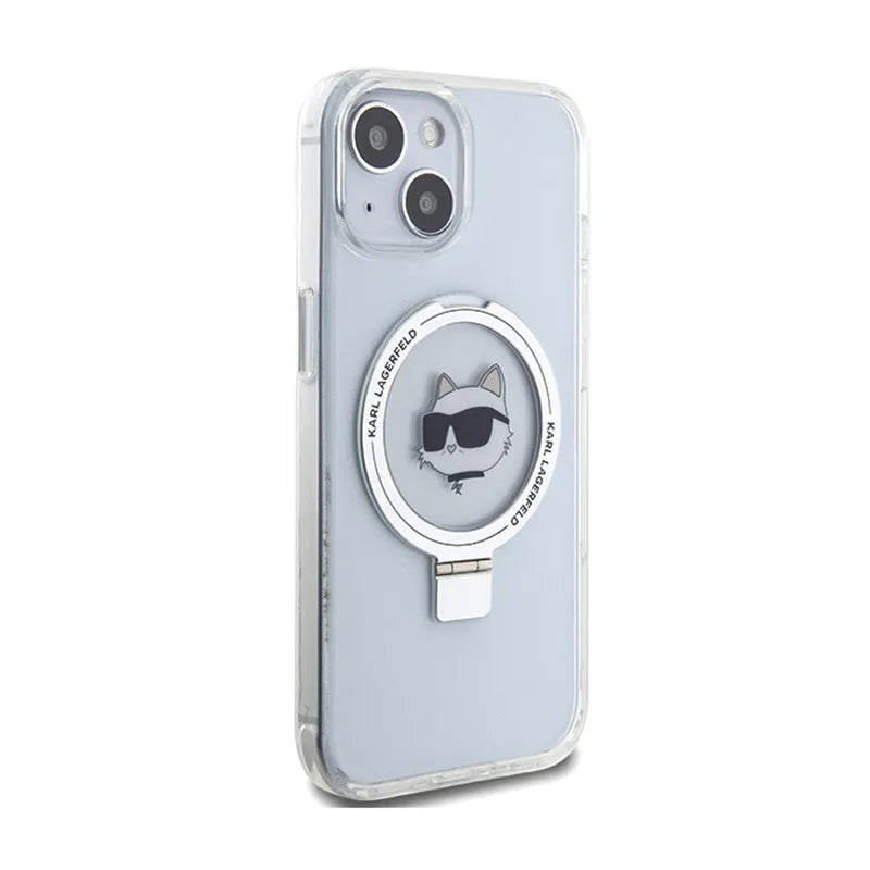 Karl Lagerfeld žiedo stovas Choupette Head MagSafe – „iPhone 15“ dėklas (baltas)