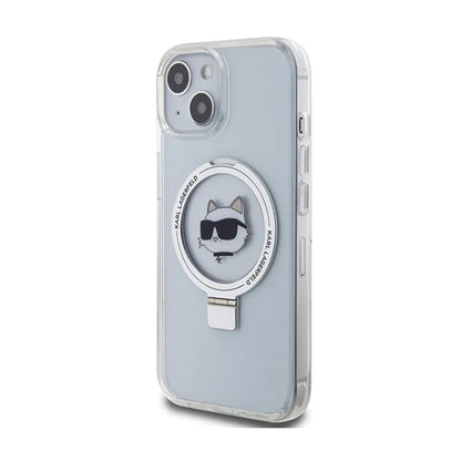 Karl Lagerfeld žiedo stovas Choupette Head MagSafe – „iPhone 15“ dėklas (baltas)