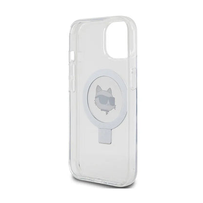 Karl Lagerfeld žiedo stovas Choupette Head MagSafe – „iPhone 15“ dėklas (baltas)