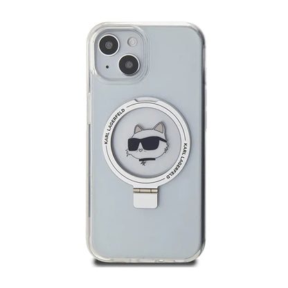Karl Lagerfeld žiedo stovas Choupette Head MagSafe – „iPhone 15“ dėklas (baltas)