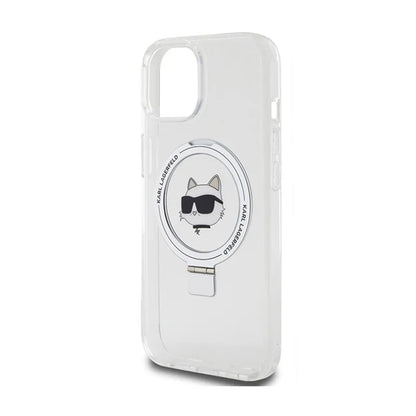 Karl Lagerfeld žiedo stovas Choupette Head MagSafe – „iPhone 15“ dėklas (baltas)
