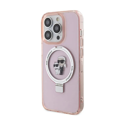 Karl Lagerfeld žiedo stovas Karl & Choupette MagSafe – iPhone 15 Pro Max dėklas (rožinis)