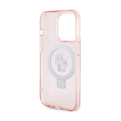 Karl Lagerfeld žiedo stovas Karl & Choupette MagSafe – iPhone 15 Pro Max dėklas (rožinis)