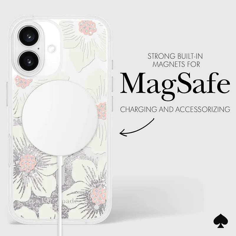 Kate Spade New York Liquid Glitter MagSafe - Dėklas, skirtas iPhone 16 (Hollyhock Floral)