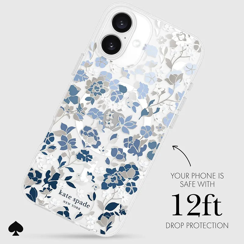 Kate Spade New York Protective Gems MagSafe – dėklas, skirtas iPhone 16 Plus (žiedų gėlynas mėlynas)