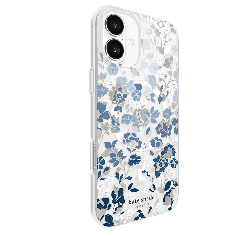 Kate Spade New York Protective Gems MagSafe – dėklas, skirtas iPhone 16 Plus (žiedų gėlynas mėlynas)