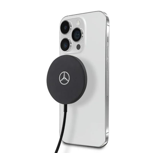 Mercedes didelis sidabrinis logotipas – MagSafe 15 W indukcinis įkroviklis (juodas)