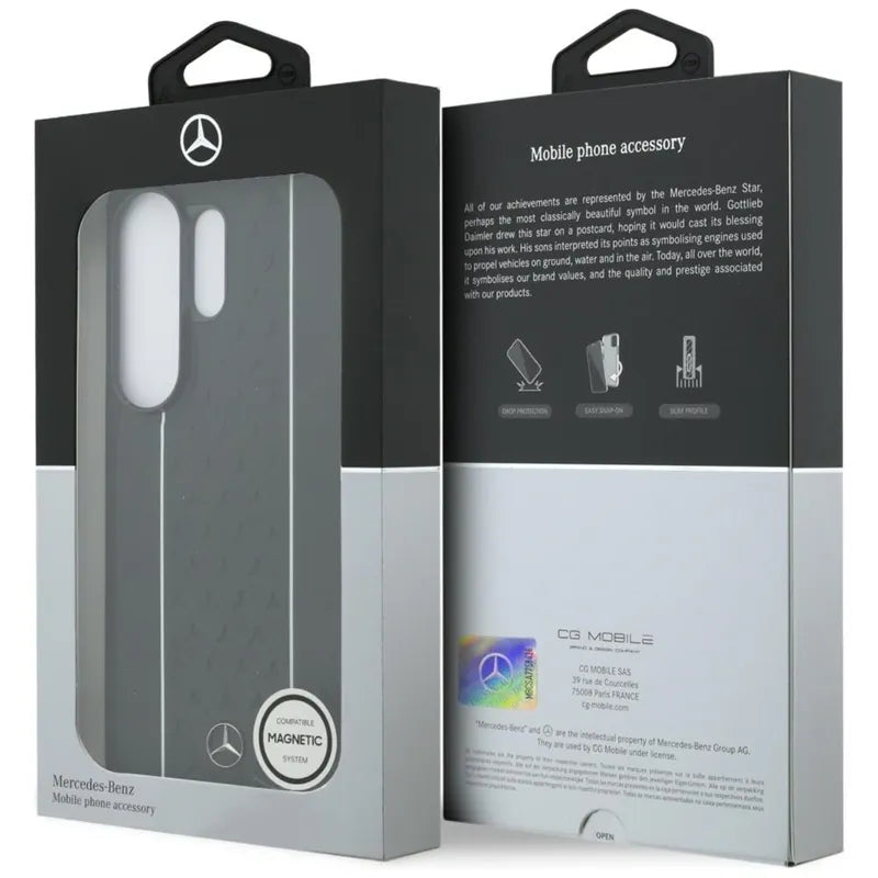 „Mercedes Laurel Leaves“ vertikalių dryžių „MagSafe“ dėklas, skirtas „Samsung Galaxy S26 Ultra“ (juoda/balta)