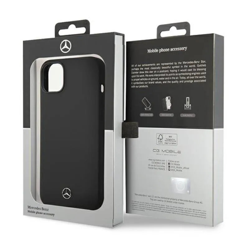 Mercedes Silicone Line MagSafe – Dėklas, skirtas iPhone 14 Plus (juodas)