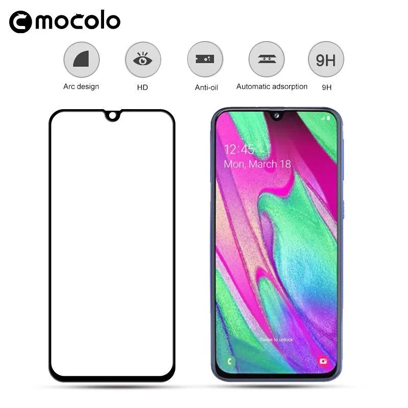Mocolo 3D 9H Full Glue - visą ekraną dengianti ekrano apsauga, skirta Samsung Galaxy A40 (juoda)