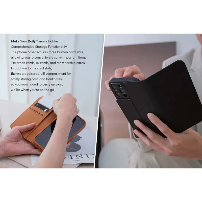 Moshi Overture MagSafe – 3-in-1 odos atverčiamas dėklas, skirtas „iPhone 16 Pro“ (karamelinis rudas)