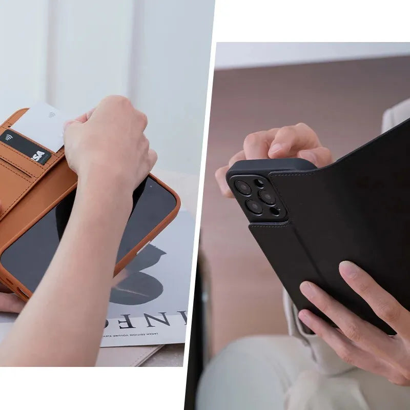 Moshi Overture MagSafe – 3-in-1 odos atverčiamas dėklas, skirtas „iPhone 16 Pro“ (karamelinis rudas)