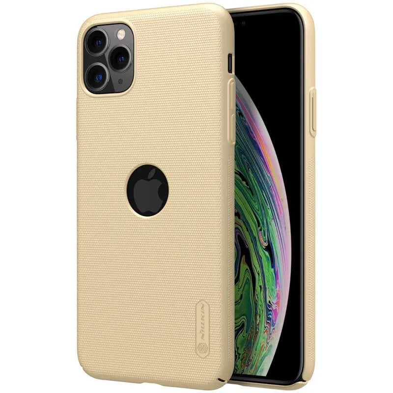 Nillkin Super Frosted Shield - dėklas Apple iPhone 11 Pro Max su išpjova logotipui (auksinis)