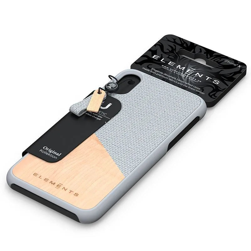 Nordic Elements Original Hel – dėklas „iPhone Xs Max“ su tikru klevo medžiu (šviesiai pilka)
