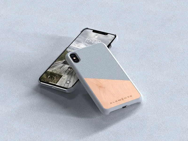 Nordic Elements Original Hel – dėklas „iPhone Xs Max“ su tikru klevo medžiu (šviesiai pilka)