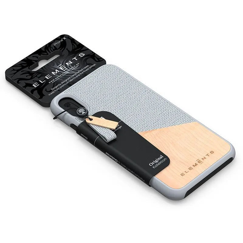 Nordic Elements Original Hel – dėklas „iPhone Xs Max“ su tikru klevo medžiu (šviesiai pilka)