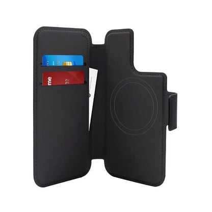 PURO Folio MagSafe dėklas – 2 viename dėklas, skirtas iPhone 14 Pro / 13 Pro (juoda)