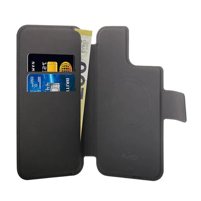 PURO Folio MagSafe dėklas - dėklas 2in1 skirtas iPhone 15 Plus / 14 Plus / 12 Pro Max (juodas)