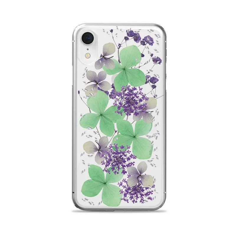 PURO Glam Hippie Chic dėklas, skirtas iPhone XR (tikri žali gėlių žiedlapiai)