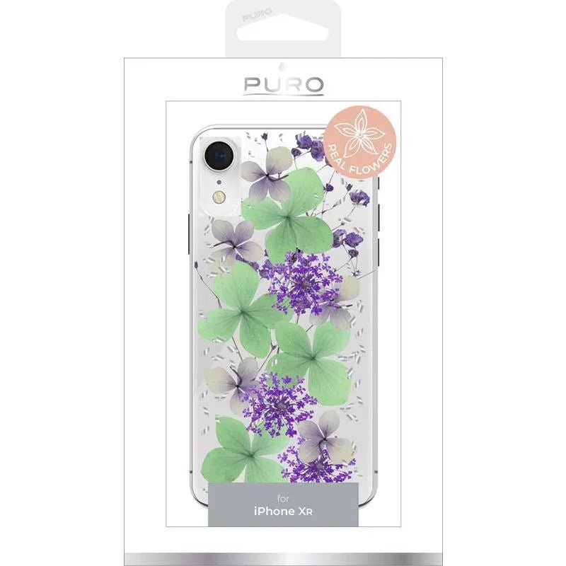 PURO Glam Hippie Chic dėklas, skirtas iPhone XR (tikri žali gėlių žiedlapiai)