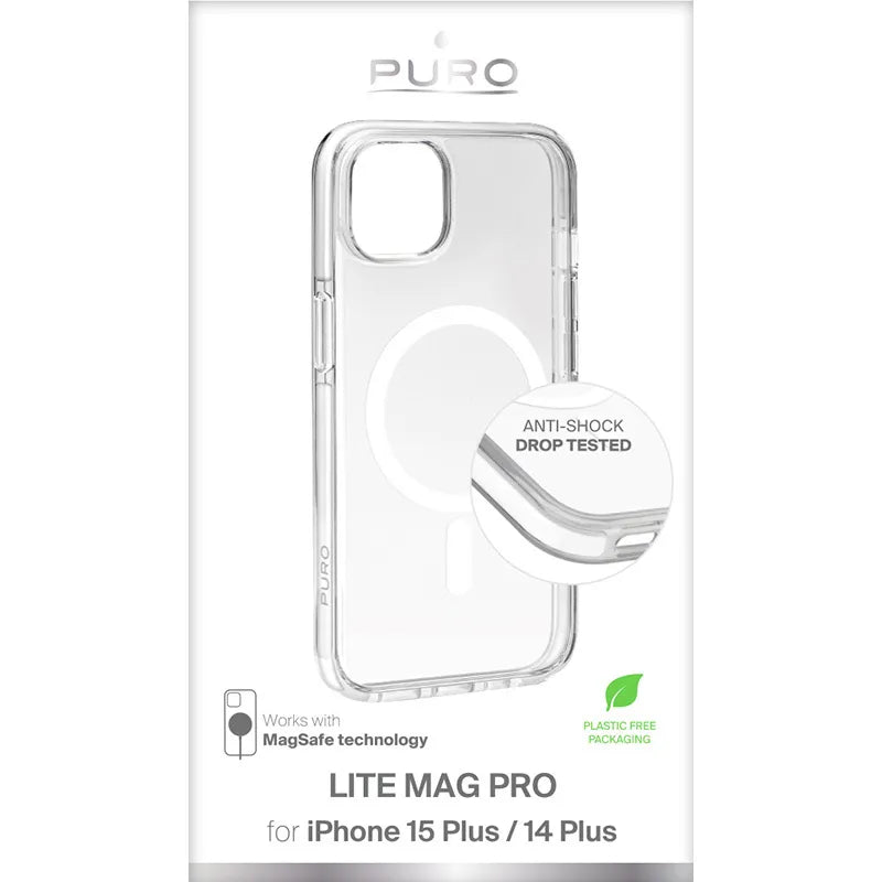 PURO LITEMAG PRO – dėklas, skirtas „iPhone 15 Plus“ su „MagSafe“ (skaidrus)
