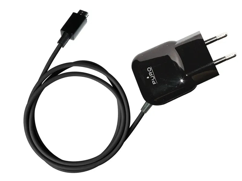 PURO Mini kelioninis kroviklis – nešiojamasis sieninis kroviklis su „Micro USB“ laidu (juodas)
