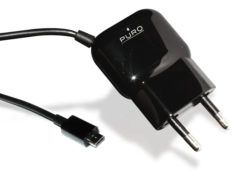 PURO Mini kelioninis kroviklis – nešiojamasis sieninis kroviklis su „Micro USB“ laidu (juodas)