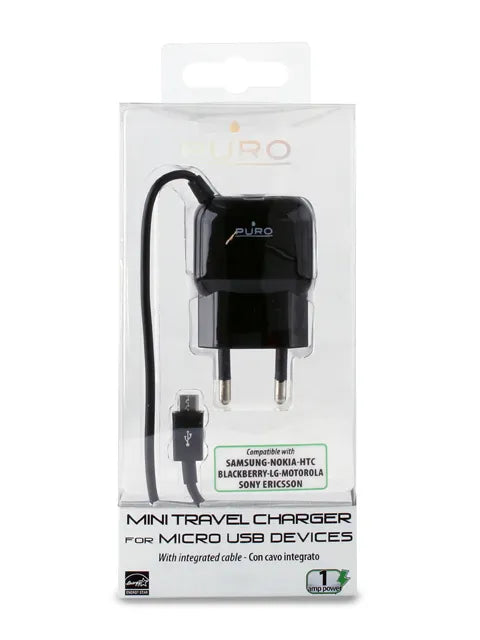 PURO Mini kelioninis kroviklis – nešiojamasis sieninis kroviklis su „Micro USB“ laidu (juodas)