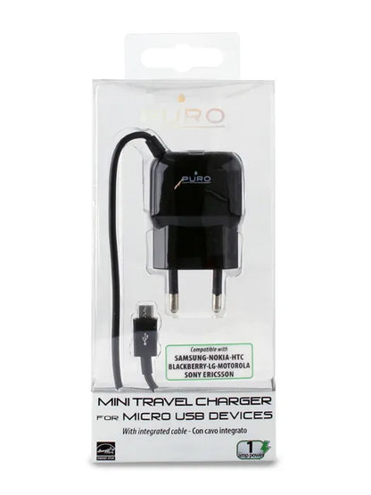 PURO Mini kelioninis kroviklis – nešiojamasis sieninis kroviklis su „Micro USB“ laidu (juodas)