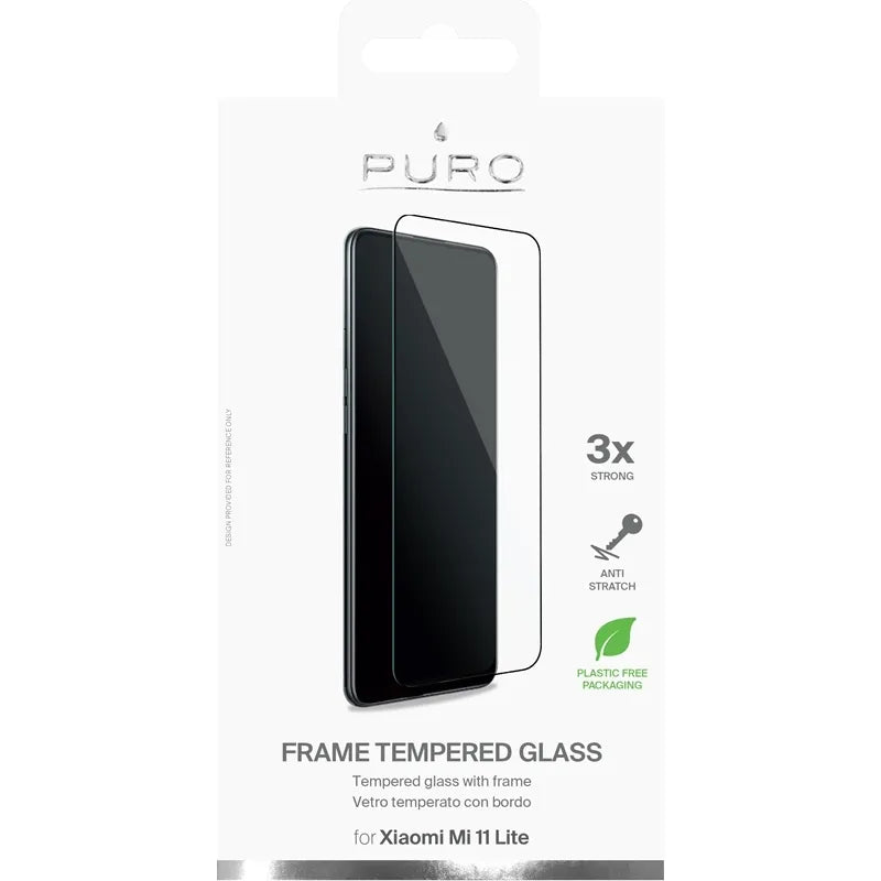 PURO rėmelio grūdintas stiklas - Xiaomi Mi 11 LITE grūdinto stiklo apsauginis stiklas (juodas rėmelis)