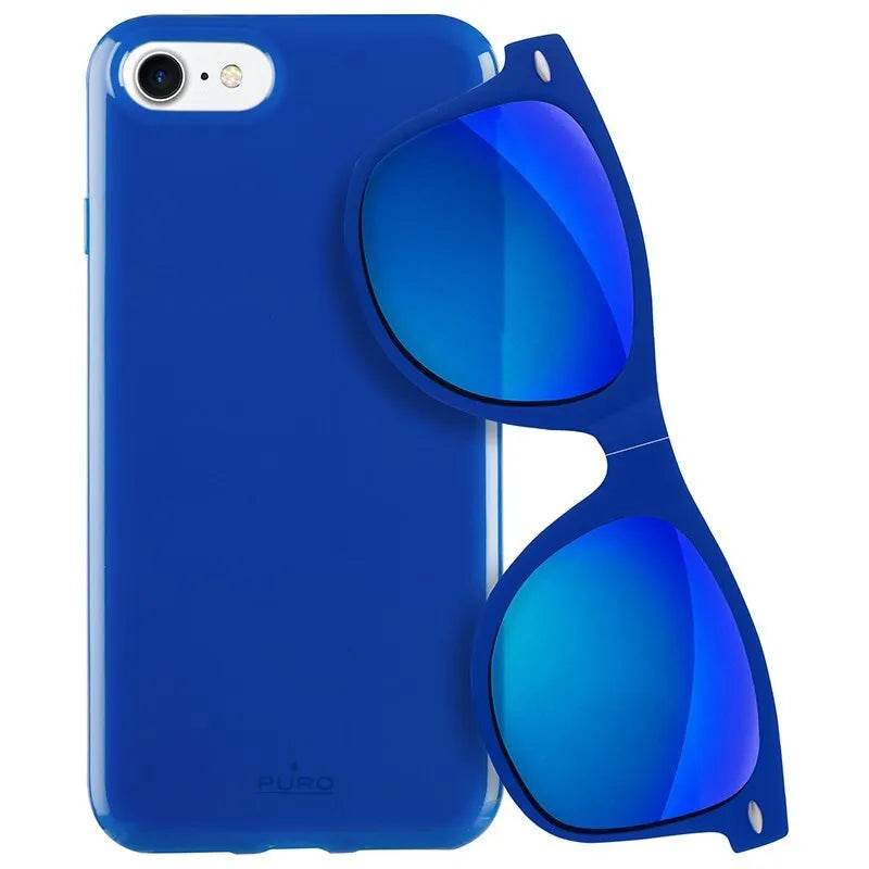 PURO Sunny Kit – Dėklų rinkinys, skirtas „iPhone SE“ (2022/2020) / 8/7 + sulankstomi akiniai nuo saulės (mėlyna)