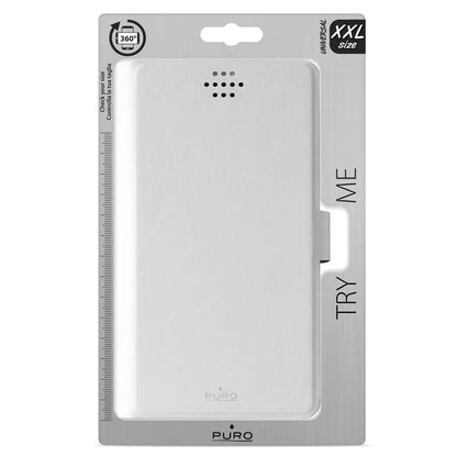 PURO Uniwallet Bi-Color - Universalus 360° pasukamas dėklas su kortelių lizdais, XXL dydis (baltas)
