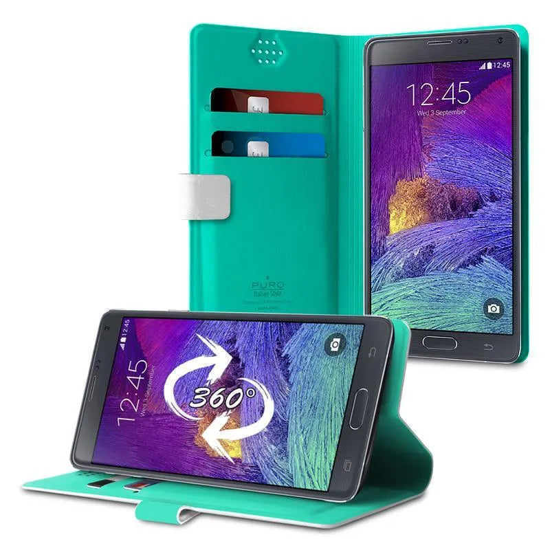 PURO Uniwallet Bi-Color - Universalus 360° pasukamas dėklas su kortelių lizdais, XXL dydis (baltas)