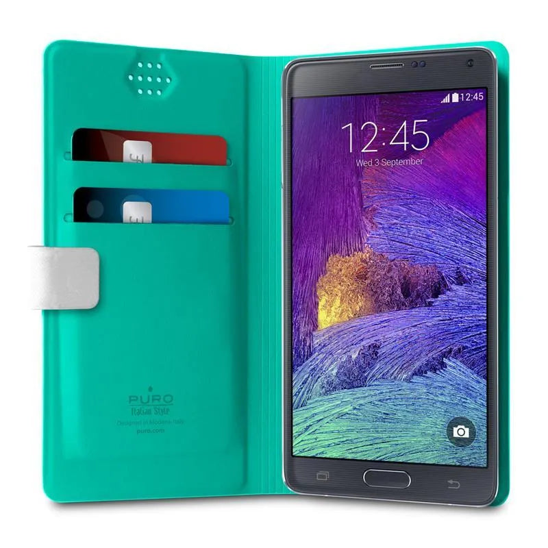 PURO Uniwallet Bi-Color - Universalus 360° pasukamas dėklas su kortelių lizdais, XXL dydis (baltas)