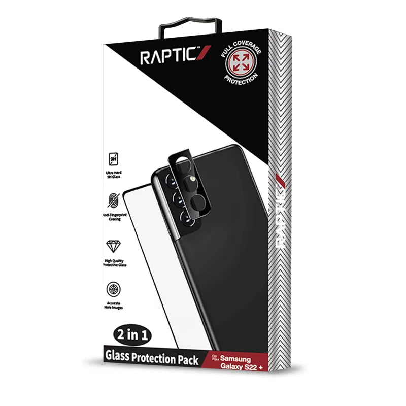 Raptic Glass 2in1 paketas, skirtas Samsung Galaxy S22+ (ekrano apsauga + kameros objektyvo apsauga)