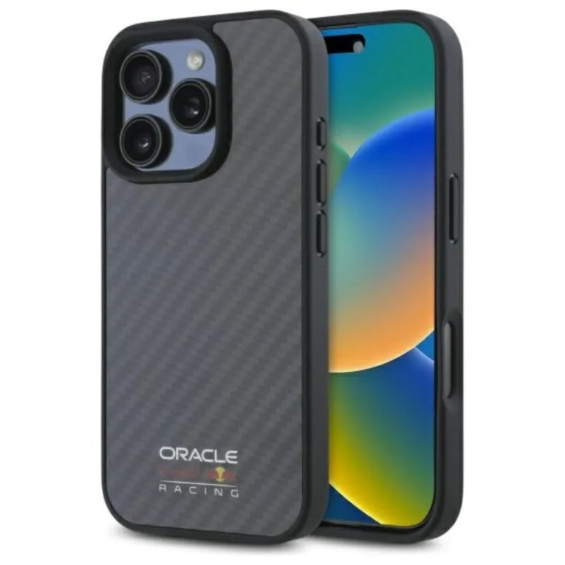 Red Bull anglies pluošto blizgaus logotipo „MagSafe“ dėklas – iPhone 16 Pro (juodas)