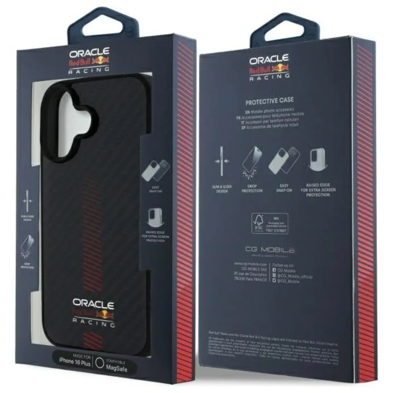 Red Bull anglies pluošto „Power Bar“ MagSafe dėklas – iPhone 16 Plus (juodas)
