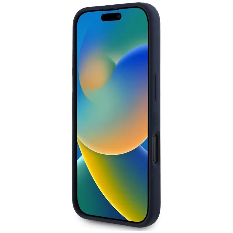 „Red Bull“ HC silikoninis dėklas su logotipu, raudonu pamušalu ir „MagSafe“ palaikymu – „iPhone 16“ dėklas (tamsiai mėlynas)