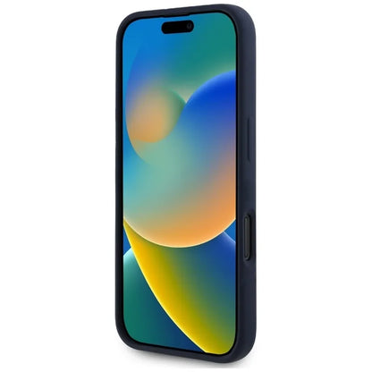 „Red Bull“ HC silikoninis dėklas su logotipu, raudonu pamušalu ir „MagSafe“ palaikymu – „iPhone 16“ dėklas (tamsiai mėlynas)