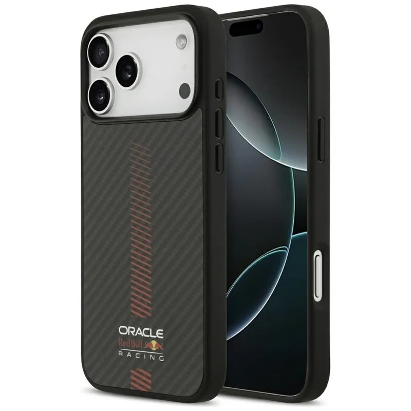 „Red Bull Kevlar Powerbar MagSafe“ – iPhone 17 Pro Max dėklas (juodas)