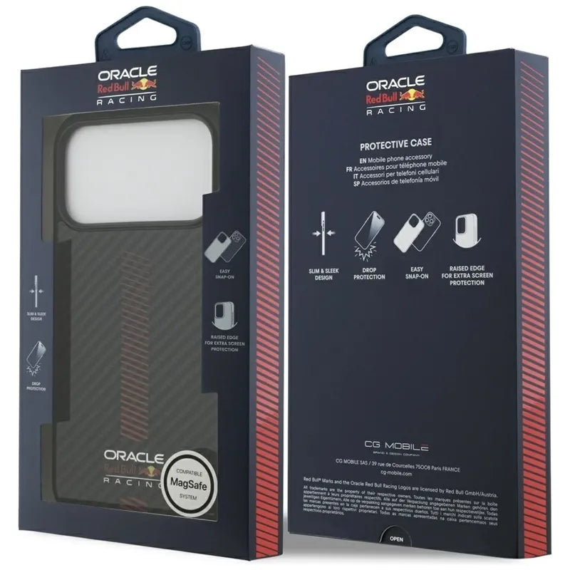 „Red Bull Kevlar Powerbar MagSafe“ – iPhone 17 Pro Max dėklas (juodas)