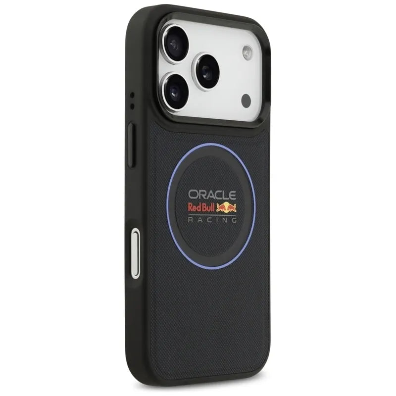 Red Bull Mėlyno Tinklelio Ir Metalo Mygtukų MagSafe dėklas - iPhone 17 Pro (Tamsiai Mėlynas)