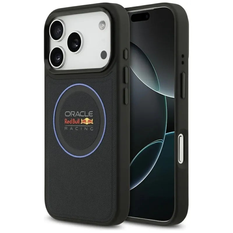 Red Bull Mėlyno Tinklelio Ir Metalo Mygtukų MagSafe dėklas - iPhone 17 Pro (Tamsiai Mėlynas)