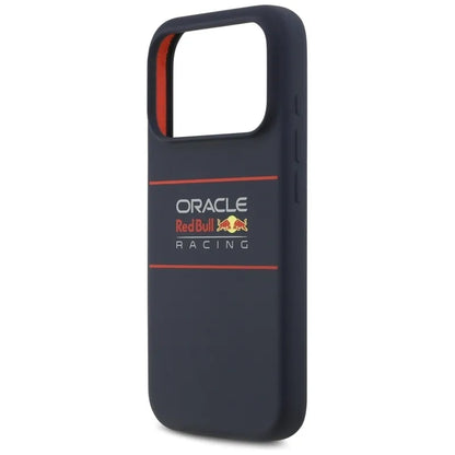 „Red Bull“ silikoninis dėklas „MagSafe“ su horizontaliai centruotu logotipu – „iPhone 17 Pro“ (tamsiai mėlynas)