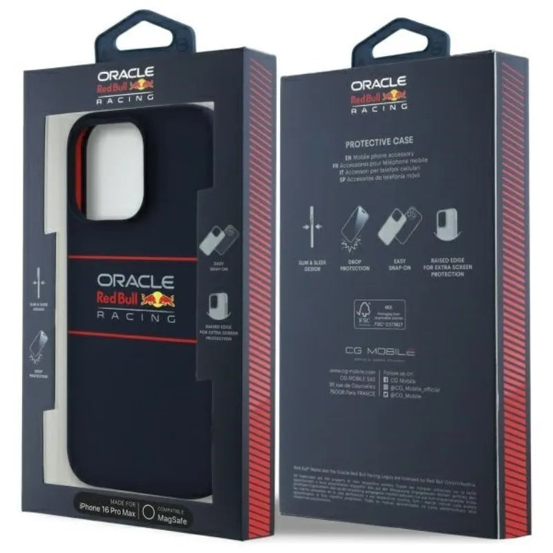 Red Bull silikoninis horizontalus logotipas MagSafe dėklas - iPhone 16 Pro Max (tamsiai mėlyna)