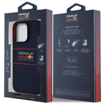 Red Bull silikoninis horizontalus logotipas MagSafe dėklas - iPhone 16 Pro Max (tamsiai mėlyna)