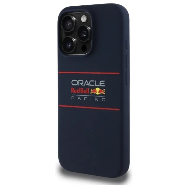 Red Bull silikoninis horizontalus logotipas MagSafe dėklas - iPhone 16 Pro Max (tamsiai mėlyna)