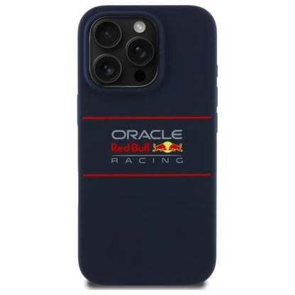 Red Bull silikoninis horizontalus logotipas MagSafe dėklas - iPhone 16 Pro Max (tamsiai mėlyna)