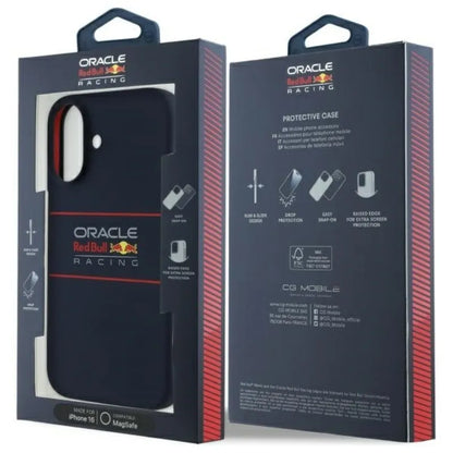 Red Bull silikoninis horizontalus logotipas MagSafe – iPhone 16 dėklas (tamsiai mėlynas)