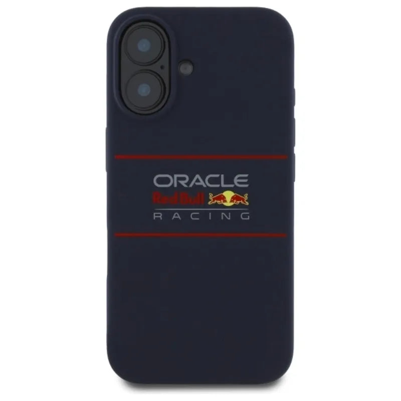 Red Bull silikoninis horizontalus logotipas MagSafe – iPhone 16 dėklas (tamsiai mėlynas)